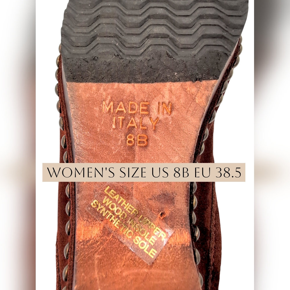Michael Kors Women Sz 8 Studded Italian-Made Brown Suede Leather Clog Wood-Soles - Picture 10 of 17